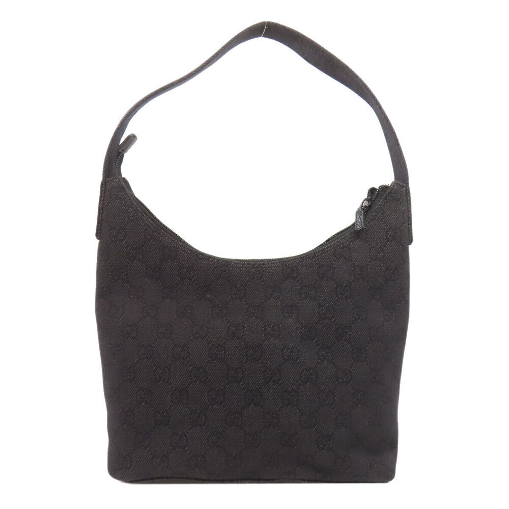 Gucci Black shoulder leather canvas hobo bag GG